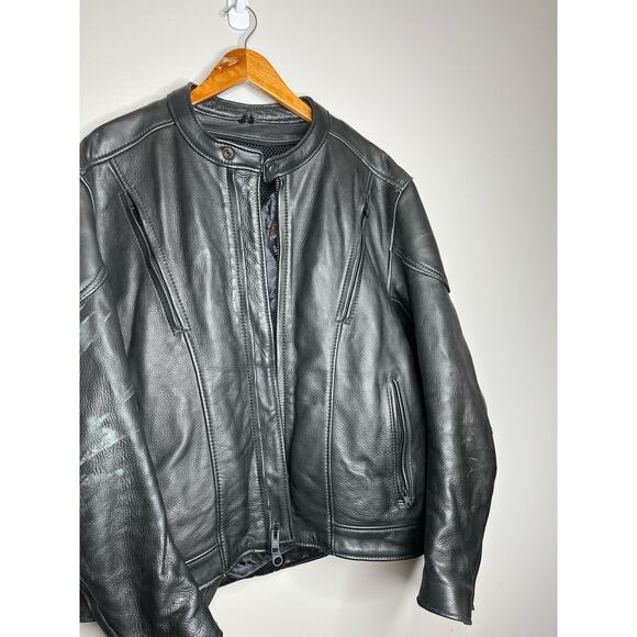AM Leather 100% Leather Black  Motorcycle Riding Jacket w/ Pockets Mens Size 46 - Picture 2 of 11